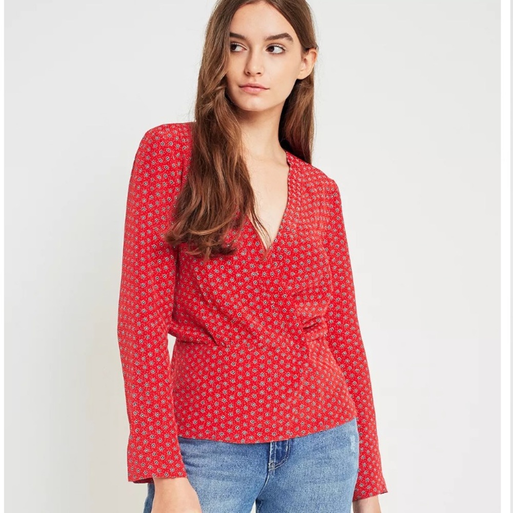 NWT Urban Outfitters Printed Wrap V-Neck Blouse